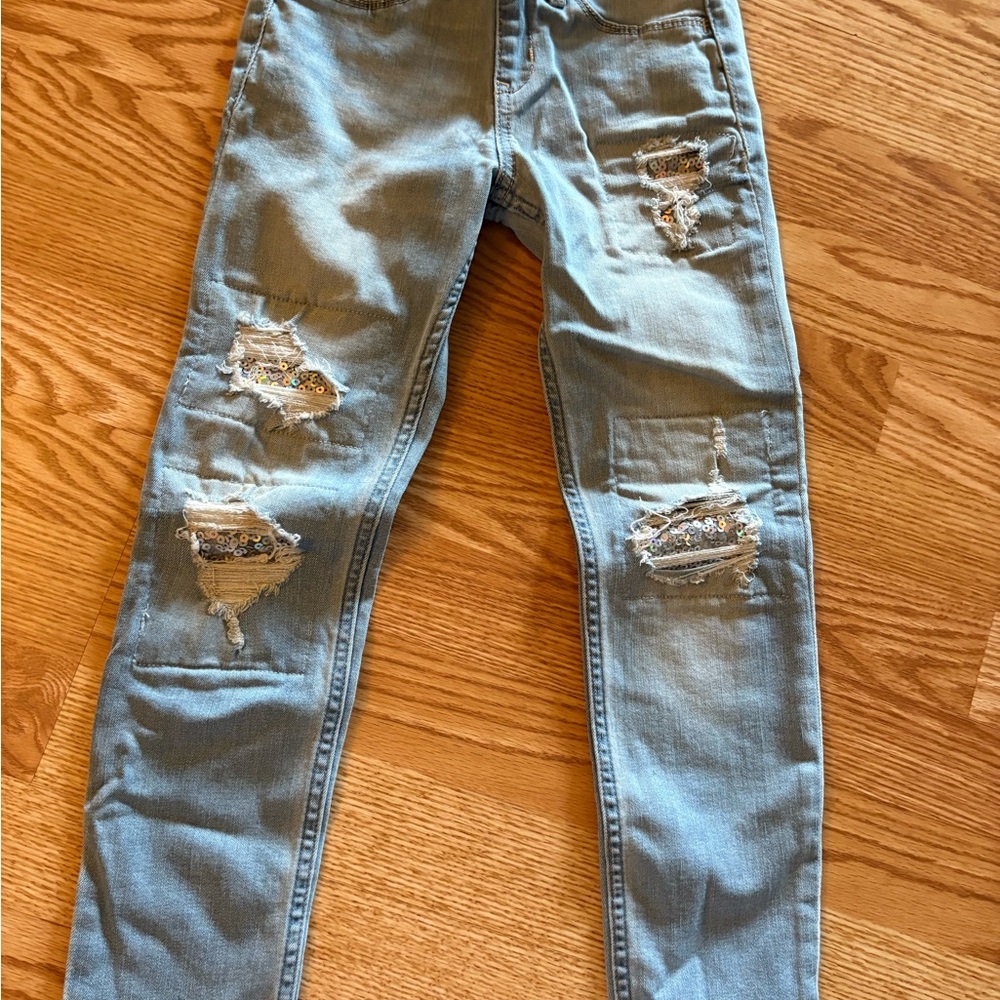 Girls Distressed Blue Jeans